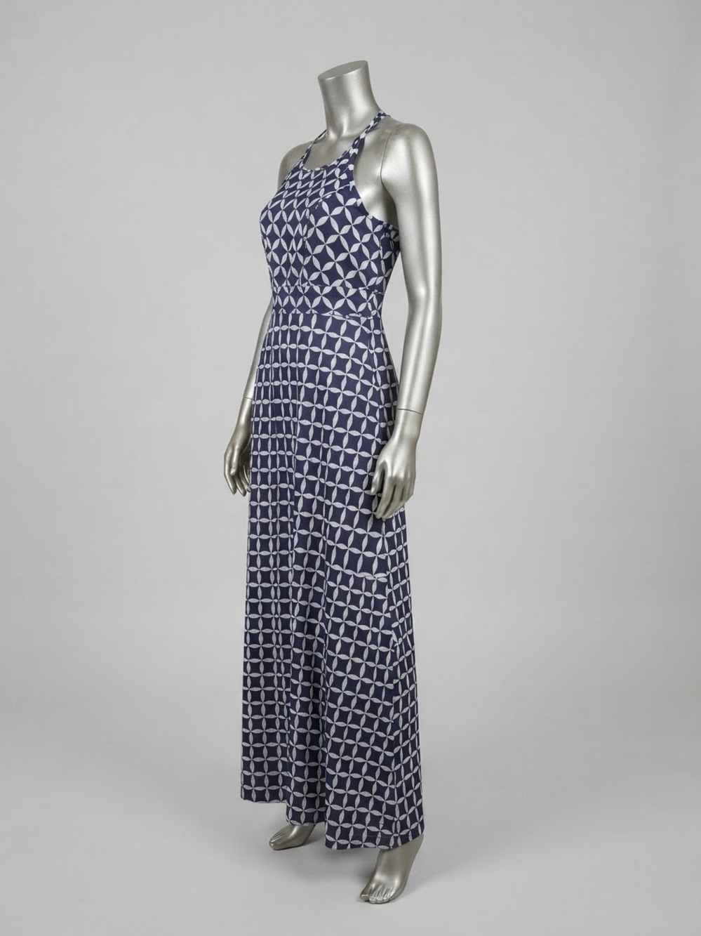 Club Monaco Size 4 Navy White Geometric Print Racerback Maxi Dress Cotton
